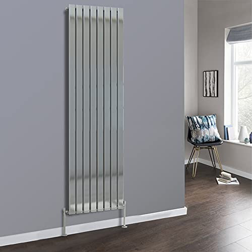 NRG 1800 x 544mm Chrome Flat Radiator Vertical Single Design Bathroom Central Heating Radiators with Angled Manual Pair of Valves