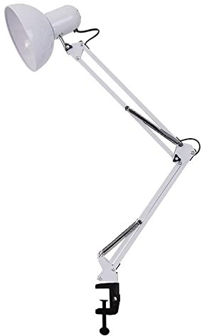 Lampe De Bureau LED Rétro Lampe De Lecture, Lampe De Table De Chevet Travail Métal À Bras Articulé, E27 Table Lampe de Lecture à Bras Réglable Protection des Yeux pour Lecture chambre étudier (Blanc)