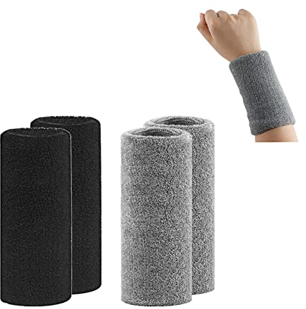 Schweißband Handgelenk Lang 2 Paar Schweißband Arm Schwarz, Grau Schweissband Für Herren Damen Schweißbänder Turnen Wristband Sport Für Sport Laufen Fahrrad Joggen Fußball Tennis Vollyball