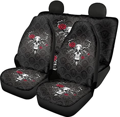 Hixingo Autositzbezug Universal, Halloween Auto-Sitzbezüge Set - Vordersitzbezüge + Rücksitzbankbezug, Abwaschbar Autozubehör-Set PKW-Sitzbezüge für PKW, LKW und SUV (Horror-Stil)