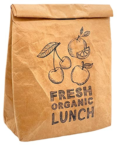 Borsa per il pranzo, borsa per la colazione, borsa per il pranzo, marrone, isolata, fredda o calda, borsa termica con chiusura, riutilizzabile, impermeabile (Fresh Organic Lunch)