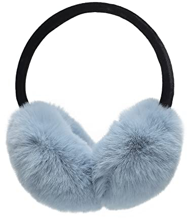 ZLYC Klassischer Damen Kinder Mädchen Verstellbarer Winter Ohrenschützer Ohrenwärmer mit Molton-Haarreifen(Pelziges Blau)