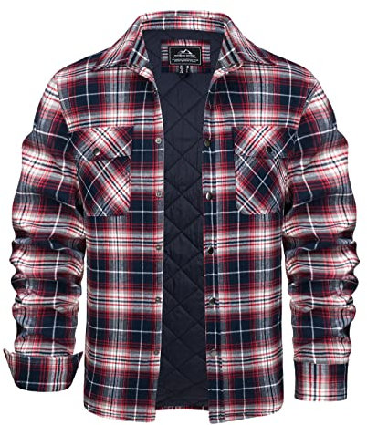 KEFITEVD Hommes Veste Bûcheron Flanelle Chaude Blouson Carreaux Hiver Chemise Carreaux Bûcheron Extérieur,Rouge Blanc,3XL