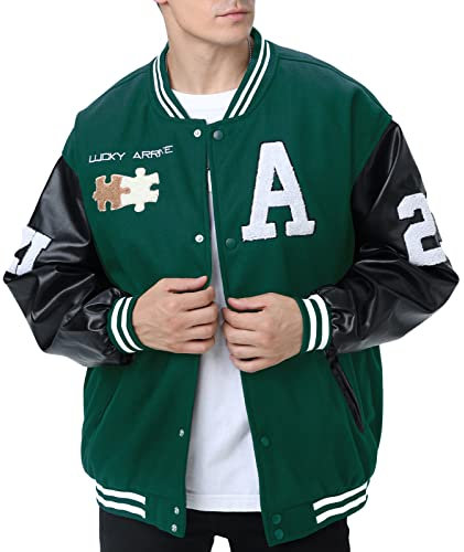 Moshtashio Giacca Uomo da Baseball Varsity Jacket Vintage Cappotto Unisex Lettera Felpa Motociclista Giubbotto da Coppia (1 Verde, S)