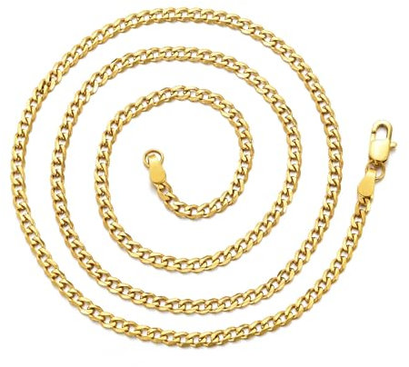 Philip Jones Men's 3mm Gold Plated Steel 22 Inch Cuban Curb Chain Necklace