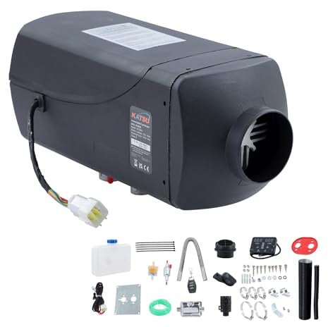KATSU 12V 5KW Air Diesel Heater, Car Truck Diesel Parking Heater with LCD Thermostat Monitor and Remote Control, 10L Tank, for RV, Truck, Boat, Campervans, Caravans, Motorhome, Black