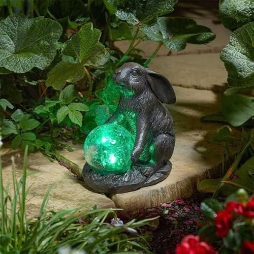 Garden Mile Solar Rabbit Light Statue, Outdoor LED Garden and Patio Ornament with Multicoloured Lights, Hare Solar Powered Animal Garden Lights, Decorative Ornaments