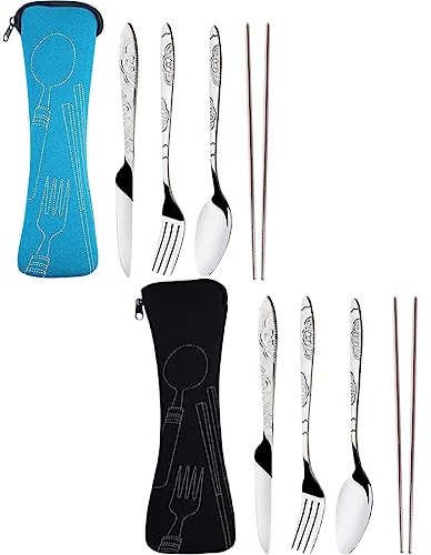 XPEX Juego de Cubiertos de Camping de 2, de Acero Inoxidable para Mesa de Picnic, Viaje y Fiesta