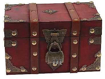 Suerhatcon Kleine Holz Schatztruhe mit Schloss, Vintage Schatzkiste Piratenschatztruhe für Aufbewahrung und Dekoration - 18 x 11.5 x 10.5 CM