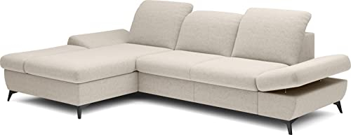 WFL GROUP Modern Ecksofa - Schlafsofa mit Bettkasten - 3 Sitzer Sofa - Couch mit Schlaffunktion Bettfunktion L-Form mit Ottomane - Links - Hell Beige