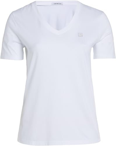 Calvin Klein Jeans Camiseta de manga corta Mujer Cuello de pico, Blanco, XXL