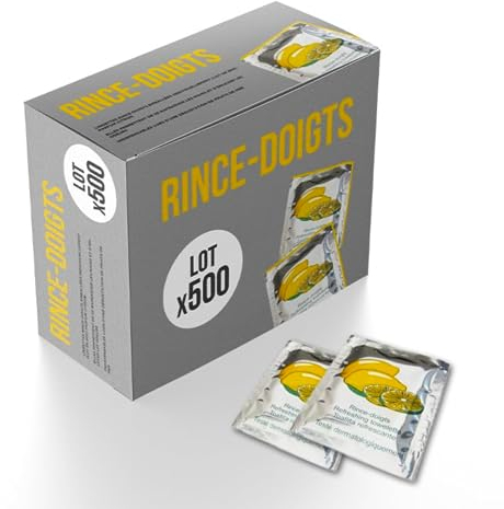 Lingettes Rince Doigts Senteur Citron - Lot de 500, Nettoyant main pour vos repas, toute odeur de fruit de mer, poisson, idéal pour restaurateurs - SPARKLERS CLUB