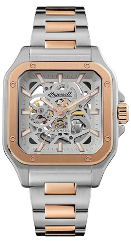 Ingersoll The Ollie Herren-Automatikuhr, 42 mm, mit skelettiertem Zifferblatt und zweifarbigem Silber/Roségold-Armband