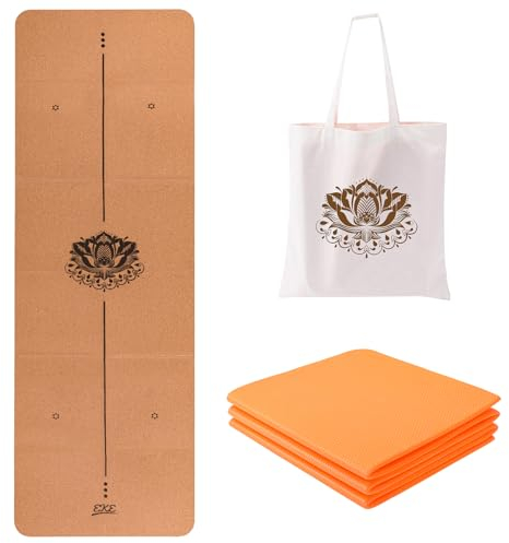 EKE Kork-Falt-Yogamatte, 5 mm Dicke, Standardgröße, Faltbar, reise Leicht und Tragbar, Ideal für Yoga, Pilates, Fitness, Sport, Training, inklusive Canvas-Tragetasche