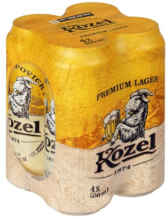 Kozel Birra Premium Lager, Multipack con 4 Birre in Lattina da 50 cl, 2 L, Pale Lager dal Gusto Pieno e Sorprendentemente Ricco, Gradazione Alcolica 4.6% Vol