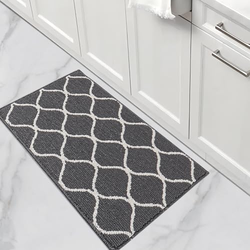 COSY HOMEER Küchenläufer rutschfest, 50 x 80 cm Küchenteppich, Teppich Küche Waschbar Läufer Maschinenwaschbar für Flur, Küche, Waschküche, Eingang Grau