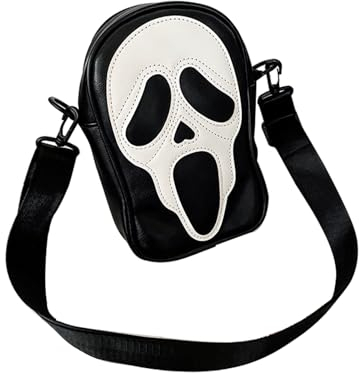 23 cm*17 cm*8cm Ghost Schreiendes Muster PU Leder Ghostface Umhängetasche Gothic Ghost Crossbody Schultergurt(Schwarz)