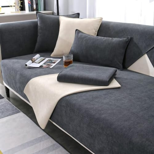 BohrenCL Sofa Überzug, Chenille Sofabezug, Sofa Überwurf, Sofadecke rutschfest, Sofa überwurfdecke, Sofaschutz Katze Hund, Sofa Schutzdecke, Sofadecken Für Sitzfläche, Dunkelgrau, 70 * 210CM