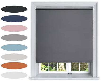 Lister Cartwright Blackout Plain Roller Blinds Windows Blind Easy Fit Child Safety Included (Dark Grey, 120 cm Width x 160 cm Drop)