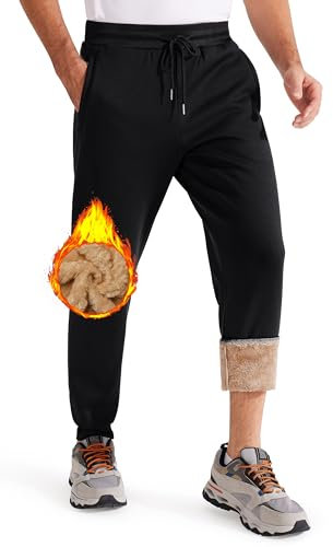 Libin Mens Fleece Joggers Winter Thermal Jogging Bottoms for Men UK Warm Sweatpants Plush Trousers Fleece Lined Pants Cotton Tracksuit Bottoms with Zip Pockets for Sport Running Black M