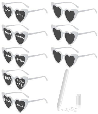 Lunette Coeur, 8pcs Lunettes de Soleil Cœur avec Marqueur Blanc, DIY Lunettes de Soleil, Lunette EVJF, Accessoires de Fête pour Mariage Party Anniversaire Noël Cosplay