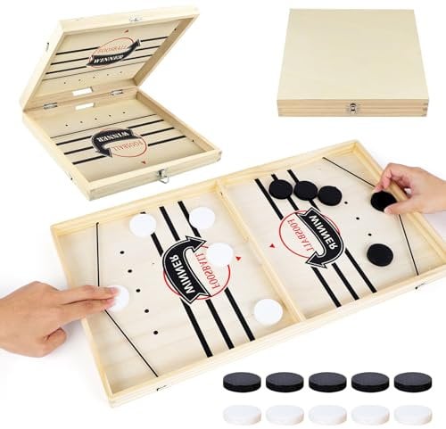 RANJIMA Tisch Hockey Brettspiel Groß, Board Game Hockey Fast Sling Puck Game Faltbar Holz Tischfußball Gewinnerspiele,2-in-1 Portable Eltern-Kind Interaktion Tischspiel Weihnachten Partyspiele 58*29cm