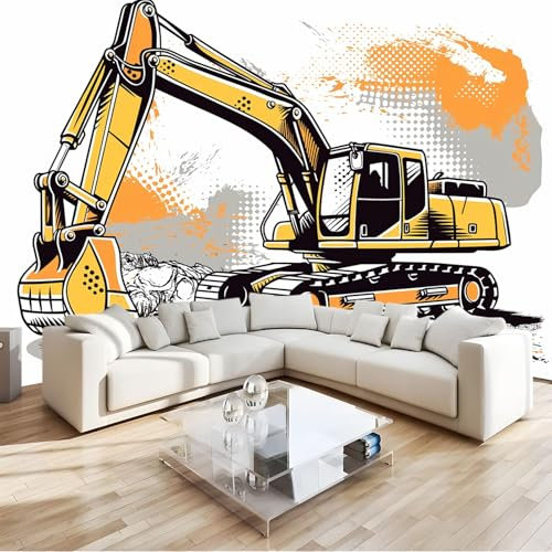 Fototapete Comic-Stil Bagger Vlies Tapeten 200x140 cm 3D Effekt Moderne Wandtapete Wohnzimmer Schlafzimmer Wandbilder Wand