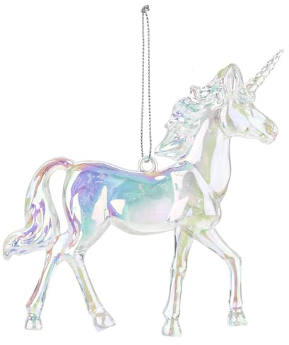 VFM e-Store - Christmas Tree Decoration Iridescent Acrylic Unicorn X 1 Stocking Filler Xmas Present Celebration Festive Winter Ornaments - 12cm Iridescent