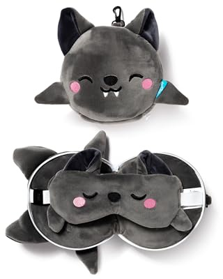 Relaxeazzz Dexter the Bat Adoramals Travel Pillow & Eye Mask - Sleep Eye Mask Masks - Kids Travel Accessories for Sleeping Airplane - Flight Plane Neck Pillow Pillows