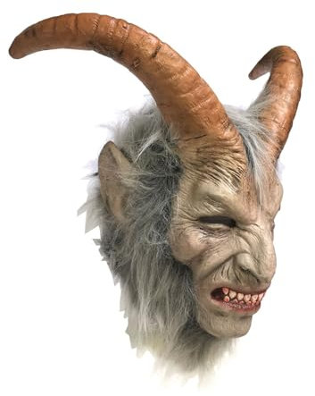 MIMIKRY Krampus Dämon Deluxe Latex Überkopf Maske mit Hörnern und Haaren Weihnachten Horror
