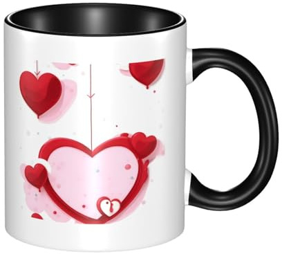 WBQLSL Little Red Heart Double Color Ceramic Mug, Classic Large Handle Mug, Suitable for Office and Home Leisure - Microwave Safe