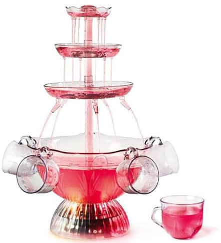 HKFGSHOP Champagne Fountain Machine, 3-Tier Electric Fountain Drink Machine with 5 Cups, LED Base, Red Wine Fountain Machine, for Wedding, Birthday Parties, Best for Celebrations