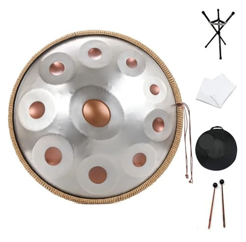YGLEEULI Handpan Handpan 22 Zoll 10 Noten in D-Moll Kurd 440Hz Hand Pan Drum mit Trommelständer Professionelles Performance-Musikinstrument