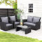 LCLibroCam Rattan Gartenmöbel Set 4 Personen, Rattanmöbel Garten Wetterfestes, Terrassenmöbel außen Balkon Möbel, Gartenlounge Möbelsets Beistelltisch Rattanstühle mit Couchtisch aus Glas und Kissen