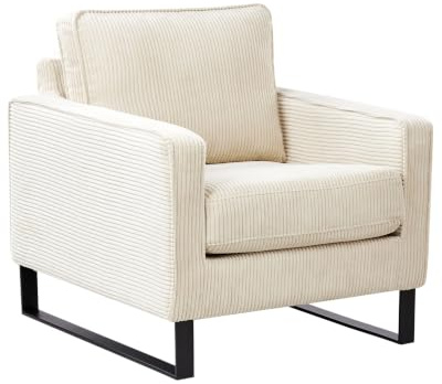 Beliani Sessel Hellbeige Cord Minimalistisch Retro mit Armlehnen | Stoff, Beige, Gerade, Schaumstoff-Füllung, Wellenfederung, Sitzhöhe 44 cm, Belastbarkeit 200 kg, 79 x 85 x 82 cm