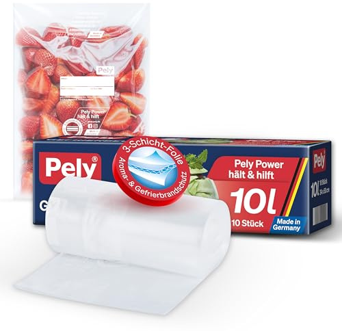 Pely Gefrierbeutel 10 Liter 10 Stück, 34x50cm Rundumschutz für Aroma und Geschmack, made in Germany