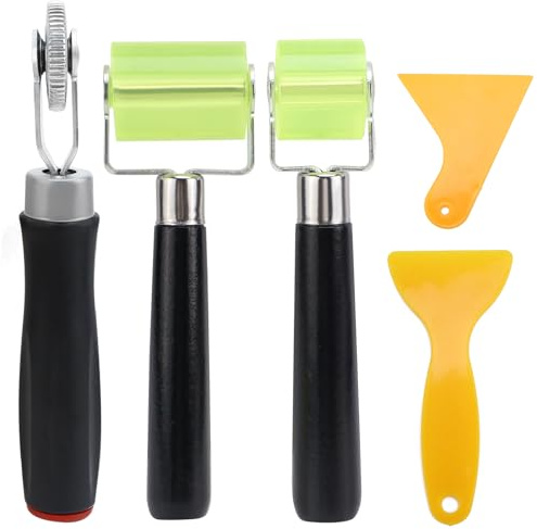 3 Stück Andrückroller Set, Andrückwalze, Silikon Roller, Gummiwalze | Tapetenroller Gummi, Hitzebeständig Nahtroller für Kantenumleimer Verschweißen von PVC-Planen, mit 2 Schaber