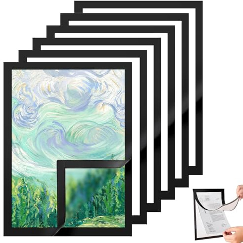 ESYFOR Magnetrahmen A3, 6 Stück Diamond Painting Rahmen mit Magnetverschluss Selbstklebend Aufklappbarer Magnetrahmen für Zuhause Wand Tür Kühlschrank,Schwarzem Rand