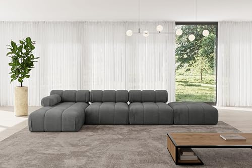 ALTDECOR Modulares Sofa Ecksofa in L-Form Corner modular Sofa Eckcouch Couch Wohnlandschaft Cauchsofa Polstersofa Lizur-L2-380x160x70 cm Dunkelgrau