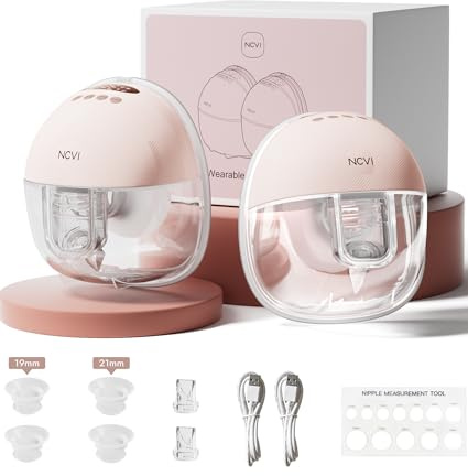 NCVI Elektrische Milchpumpe Tragbar Freihändig | Milchpumpe Elektrisch mit 4 Modi 9 Stufen, Superleise, USB-Aufladung, LED-Display, 19/21/24 mm Flansch, 10 Beutel, 150 Min Laufzeit (2Packs, Rosa)