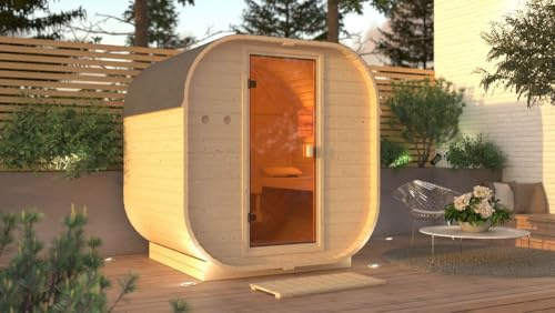 Chillroi Karibu Würfelsaunahaus Louisa inkl. Ofen 9 kW integr. Strg optional mit Dacheindeckung (mit Dacheindeckung)