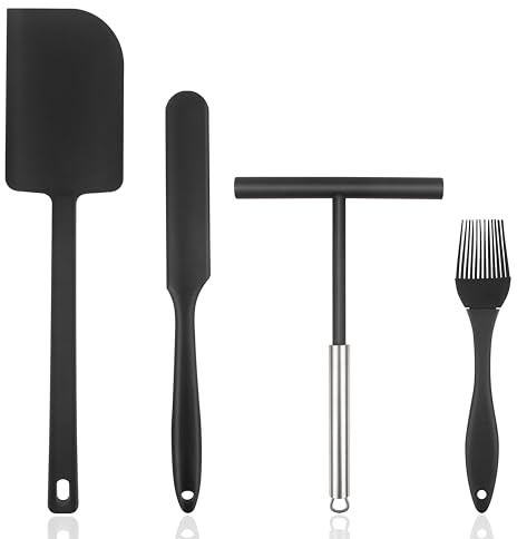 4PCS Crepe Spreader, Kitchen Utensils and Silicone Spatula Set, T- Shaped Pancake Spreader & Oil Brush for Kitchen Cooking, Making Pizza Pancakes, Non-Stick