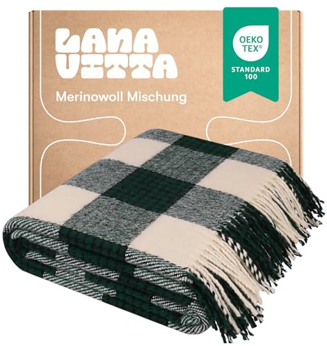Lanavitta – Halbwolldecke „Veronika“ – Tagesdecke & Bettüberwurf – Couchüberwurf, Sofadecke, Couchdecke, Sesseldecke – 20% Wolle, 80% Polyester – Weicher & Langlebiger Plaid – Gruen – 140x200 cm