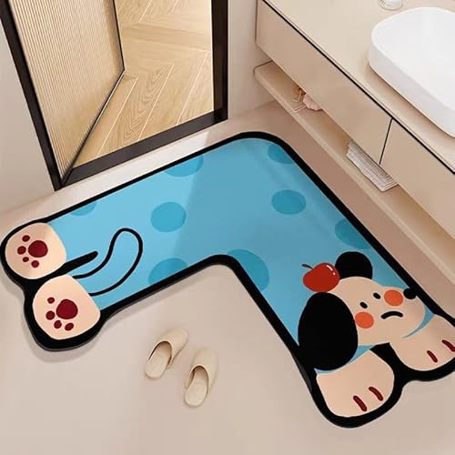 Anti Slip Bath Mat,70*70*32cm Tapis De Bain Bathroom Rug,Absorbent No Need To Scrub Not Easy To Mold Blue Puppy Design Anti-Skid Floor Pad,Fast Drying Doormat For Shower,Kitchen,Bedroom,Toilet