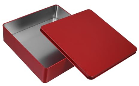 Quadratische Keksdose aus Metall mit Deckel Rot für Geschenkverpackung | Leere Dose, 1 Stück, für Tee und Kleine Präsente, Dekorativ, Festlich, Wiederverwendbar, Glänzend