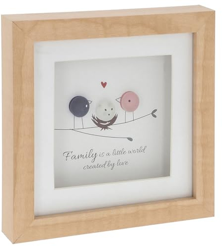 Shudehill Giftware Pebble Art Family Love Birds Decorative Glass Plaque, Natural Wood Frame, Wall Mounted Quote Art with Inspirational Message