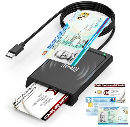 USB C Chipkartenleser mit NFC, USB C Smart Card Reader Kartenlesegerät DOD Military Kartenleser für den neuen Personalausweis Bankkarten kompatibel mit Windows, Linux, Android,95cm Kabel