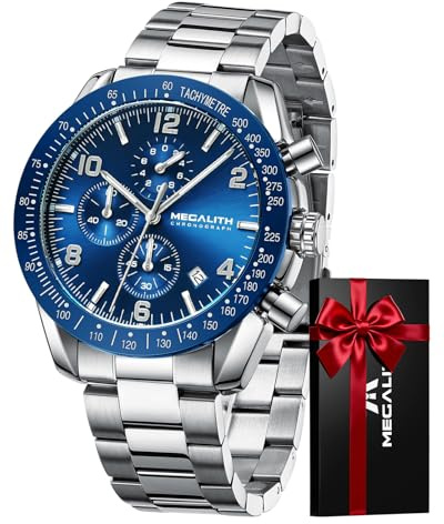 MEGALITH Uhren Herren Chronograph Armbanduhr: Analog Quarz Wasserdicht Edelstahl Herrenuhren - Geschenke für Business Lässig Männer
