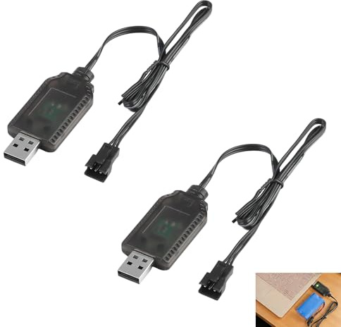 2 PCS 7.4V USB Charger Cable, RC Car USB Charger 1000mA Fast Charging for Car Plane Tank Boat Toys LiPo with 3 Pin SM3P Plug Protection Charging Cable for 7.4V Lithium Remote Control Toy Accessories