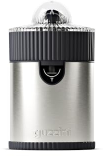Guzzini, Sous Chef Zitruspresse mit staubdichtem Deckel, 100 W, Edelstahl, Bio-Based, Doppelkegel 2-in-1, tropffreier Ausguss (Anthrazit)